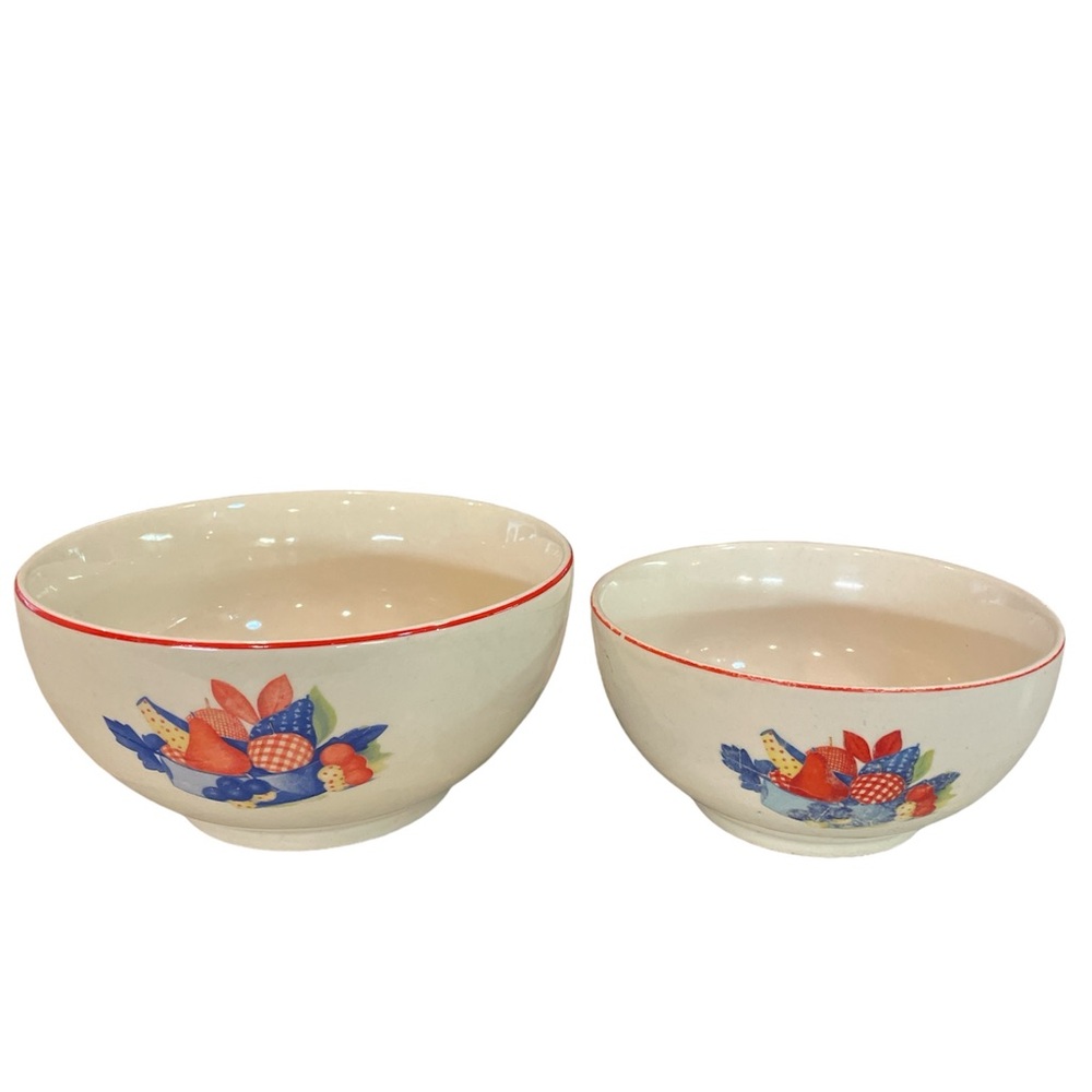1940’s Universal Pottery Calico Fruit Set of Two Mixing Bowls